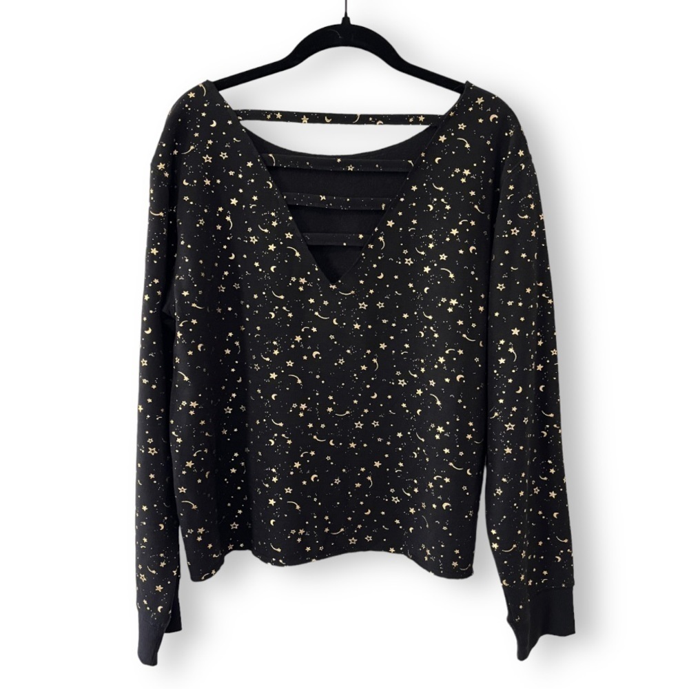 Flirtitude Active wear Black Polar Fleece Starry Night Scoop Neck Sweatshirt